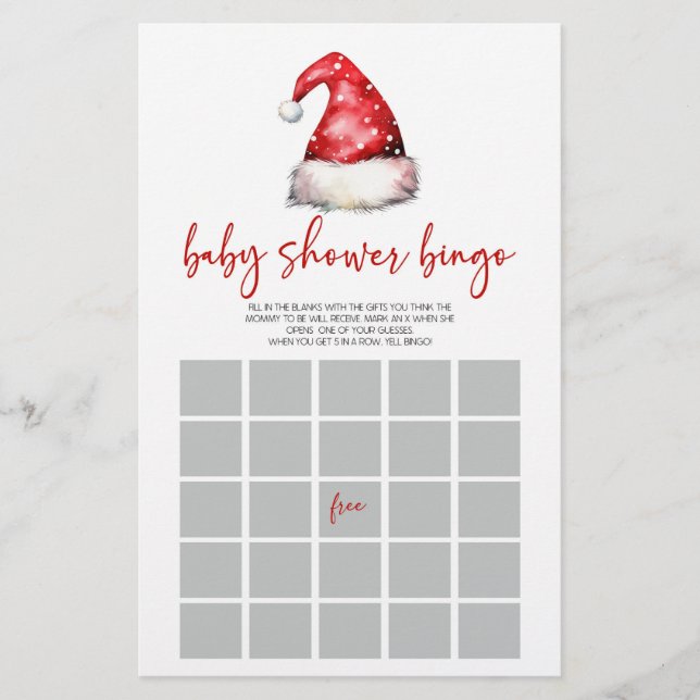 Weihnachtsmannmütze Weihnachts Bingo Baby Showspie Briefpapier (Vorderseite)