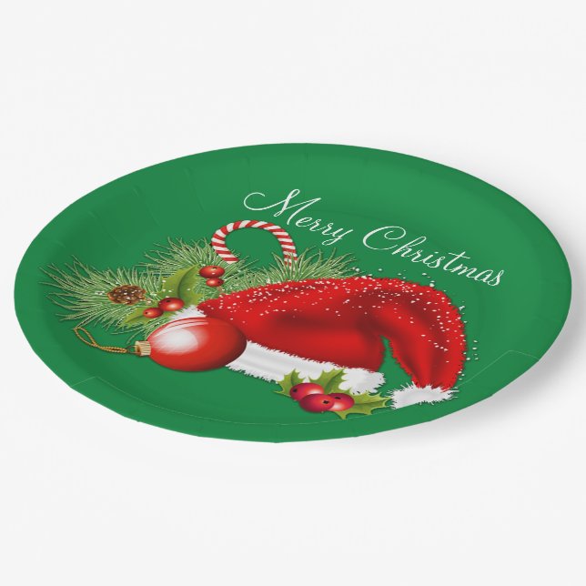 Weihnachtsmannmütze Weihnachts-Grünbuch Teller (Schrägansicht)