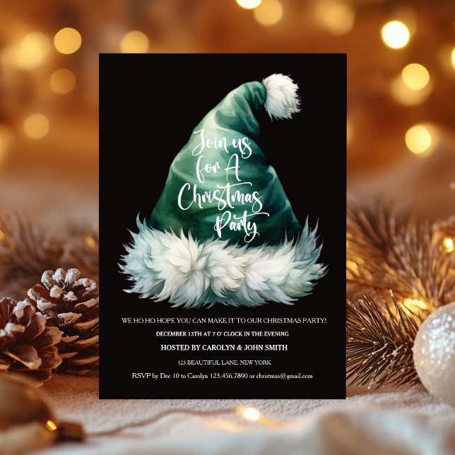Weihnachtsmannmütze Weihnachts-Party Einladung (Santa Hat Christmas Party Invitation Template)