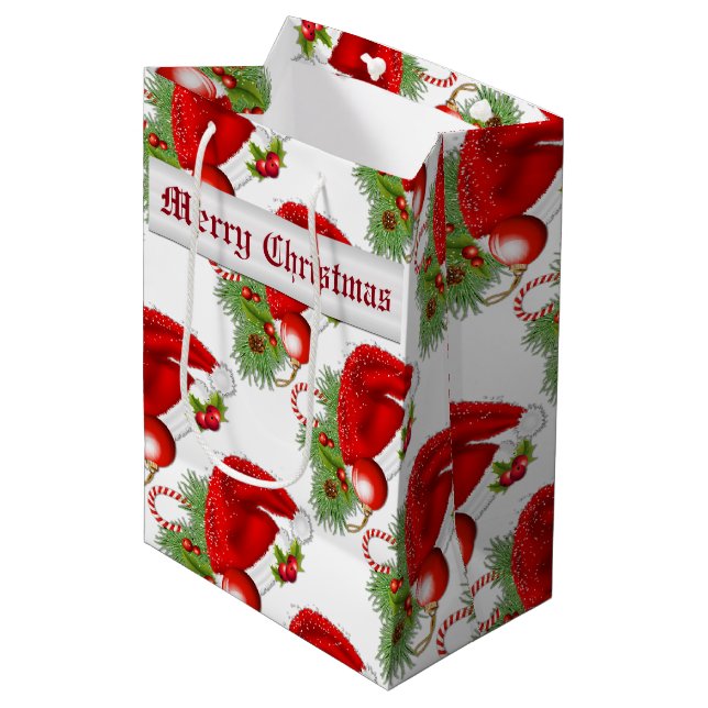 Weihnachtsmannmütze Weihnachtsgeschenktasche Mittlere Geschenktüte (Vorderseite Schrägansicht)