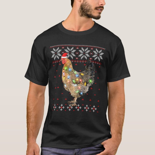 Weihnachtsmannmütze Weihnachtslicht Hühnchen, Weih T-Shirt (Vorderseite)