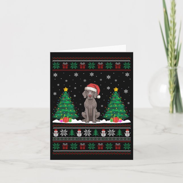 Weihnachtsmannmütze Weimaraner Hund Weihnachtsbaum Karte (Vorderseite)