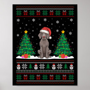 Weihnachtsmannmütze Weimaraner Hund Weihnachtsbaum Poster