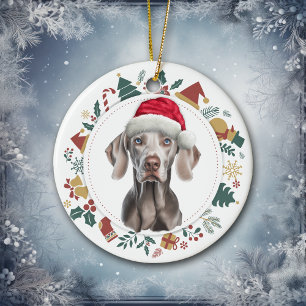 Weihnachtsmannmütze Weimaraner Weihnachtsfotografi Keramik Ornament