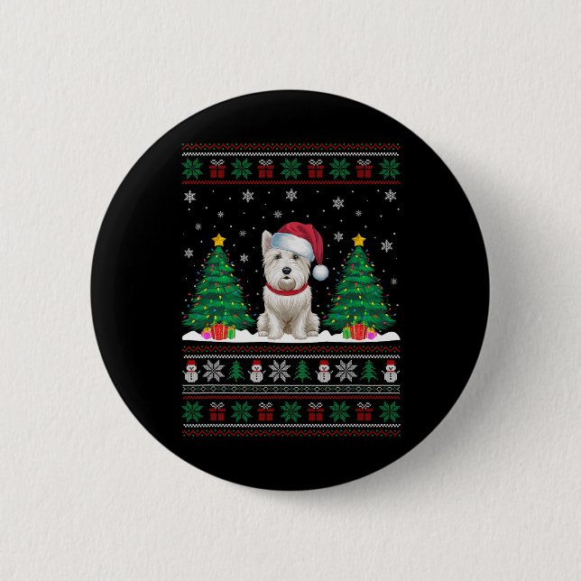 Weihnachtsmannmütze Westie Dog Weihnachtsbaum Leuc Button (Vorderseite)