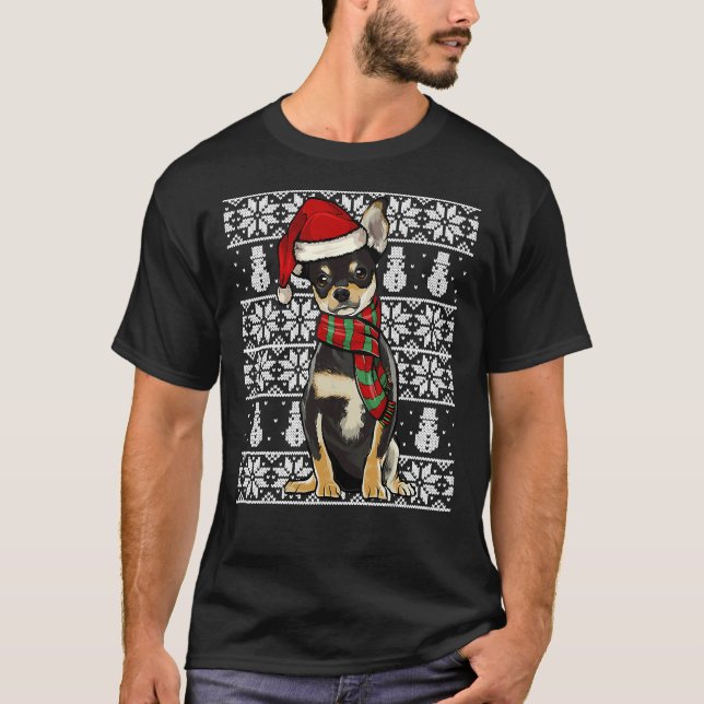 Weihnachtsmannmütze Xmas Black Chihuahua Ugly Weih T-Shirt (Vorderseite)