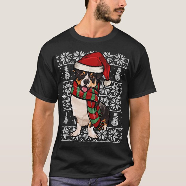 Weihnachtsmannmütze Xmas Cardigan Welsh Corgi Ugly T-Shirt (Vorderseite)