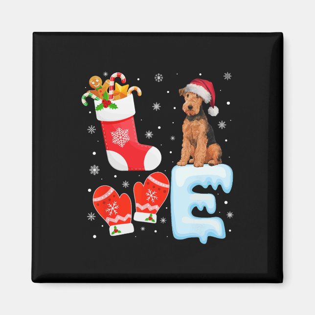 Weihnachtsmannmütze Xmas Strumpf Holiday Airedale  Magnet (Vorne)