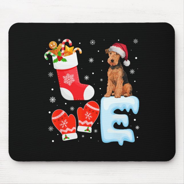 Weihnachtsmannmütze Xmas Strumpf Holiday Airedale  Mousepad (Vorne)
