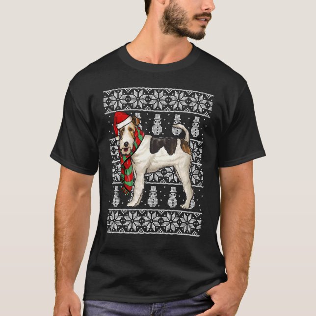 Weihnachtsmannmütze Xmas Wire Fox Terrier Ugly Wei T-Shirt (Vorderseite)