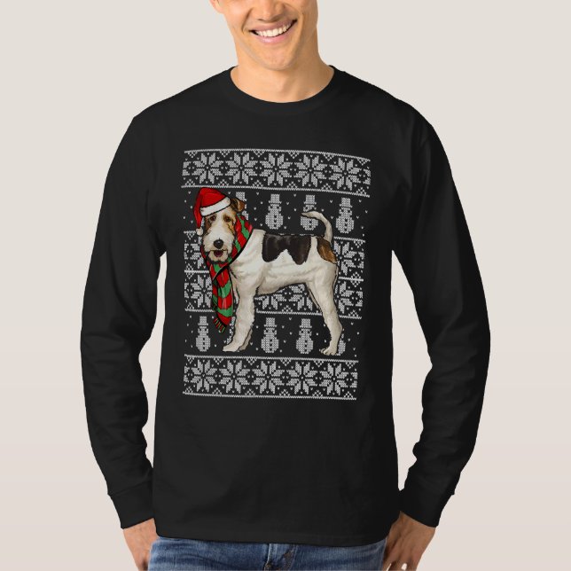 Weihnachtsmannmütze Xmas Wire Fox Terrier Ugly Wei T-Shirt (Vorderseite)