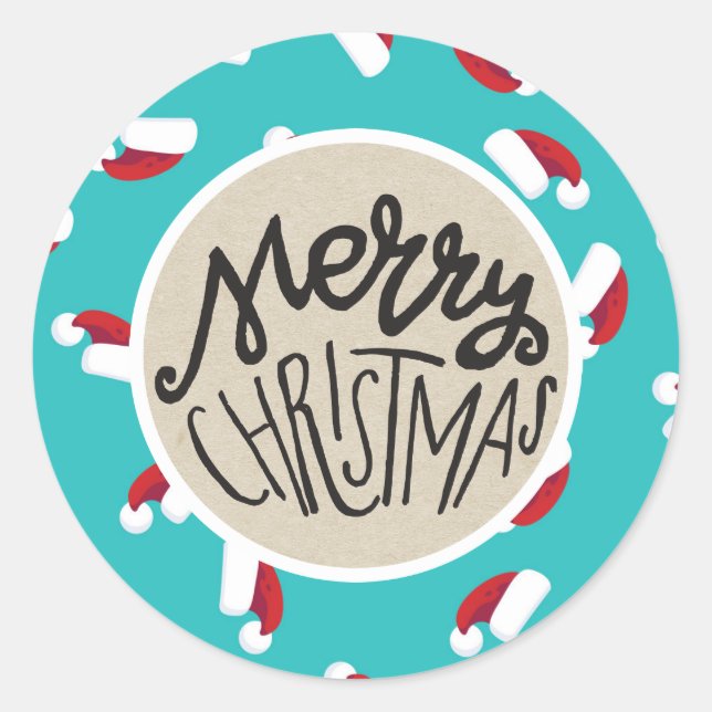 Weihnachtsmannmützen Blue Christmas Holiday Whimsi Runder Aufkleber (Vorderseite)