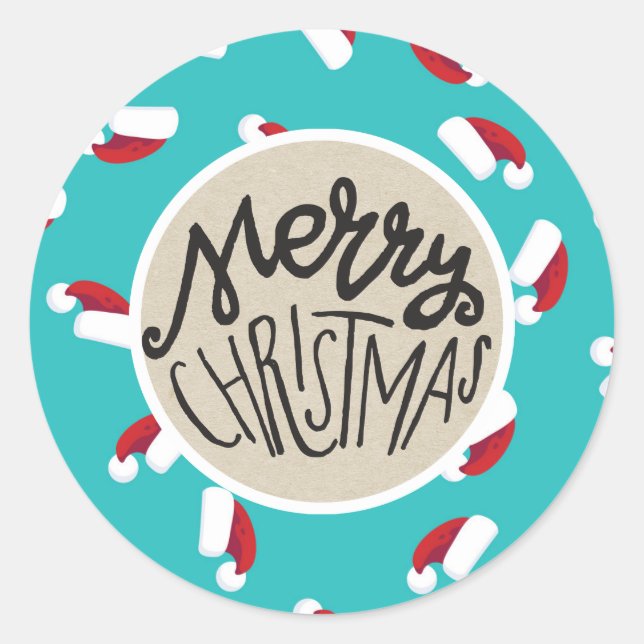 Weihnachtsmannmützen Blue Frohe Weihnachtsfeiertag Runder Aufkleber (Vorderseite)