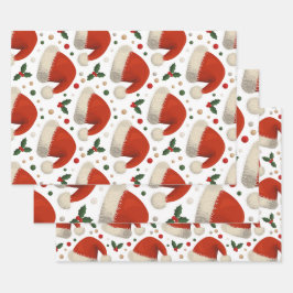 Weihnachtsmannmützen Geschenkpapier Set