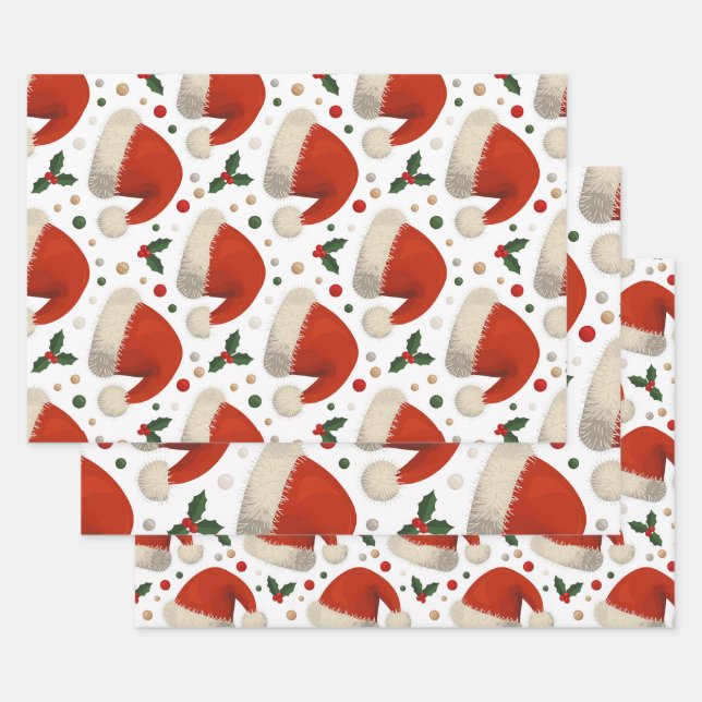 Weihnachtsmannmützen Geschenkpapier Set (Set)