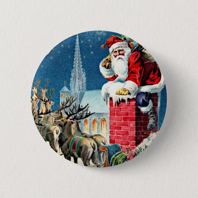 Weihnachtsmanns Schlittenfahrt Button (Vorderseite)