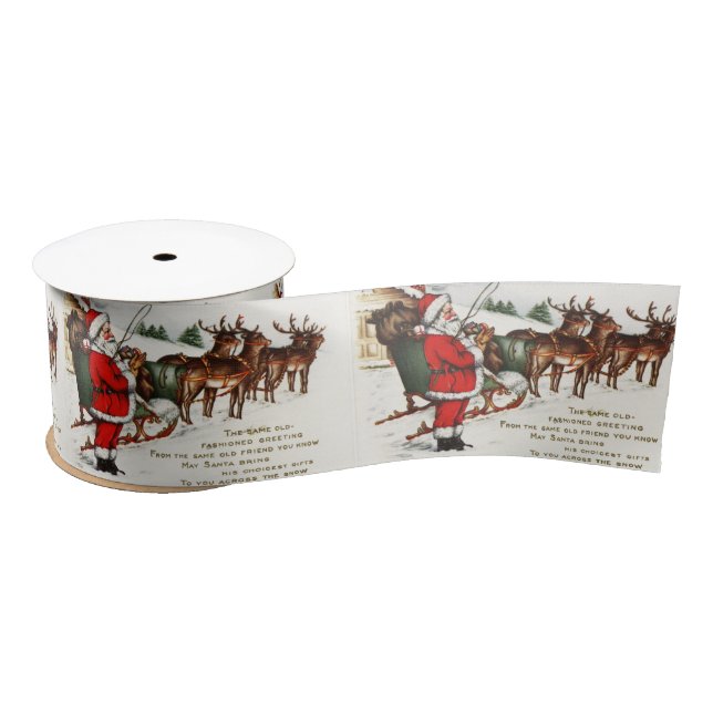 Weihnachtsmanns Vintage Illustration Sleigh Satinband (Spule)