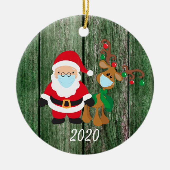 Weihnachtsmannschaft Weihnachtsmann und Rentier 20 Keramik Ornament (Vorne)