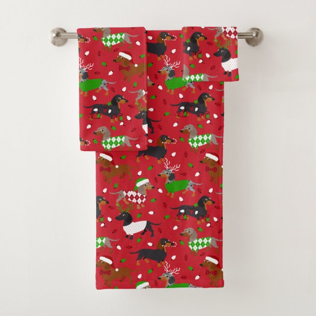Weihnachtsmäntel Dackel Badhandtuch Set (Insitu)