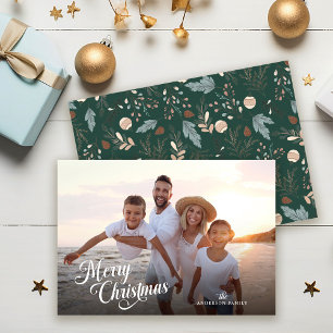 Weihnachtsmanuskript Vollfoto Boho Grün Feiertagskarte