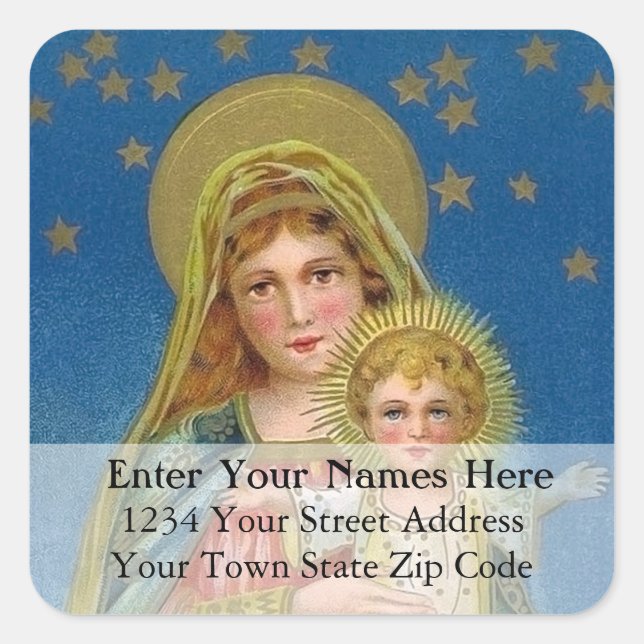 Weihnachtsmarke für Mutter und Kind Quadratischer Aufkleber (Vorderseite)