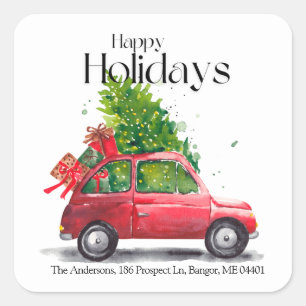 Weihnachtsmarken für Rote Autos Quadratischer Aufkleber