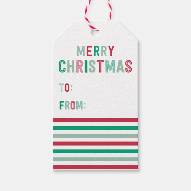 Weihnachtsmarken in Grün und Rotem Streifen Geschenkanhänger (Vorderseite)