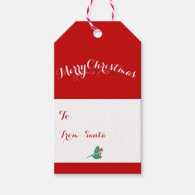 Weihnachtsmarken in rot und weiß geschenkanhänger (Vorderseite)