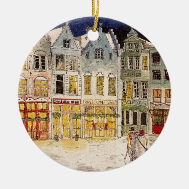 Weihnachtsmarkt Belgien Retro-inspiriert Wasserfar Keramik Ornament (Vorne)