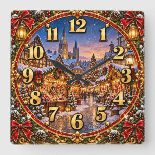 Weihnachtsmarkt-Dorf Winter Wonderland Quadratische Wanduhr