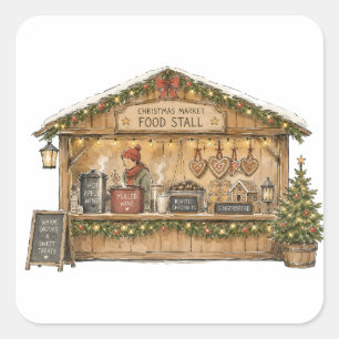 Weihnachtsmarkt-Essensstand für Feinschmecker Quadratischer Aufkleber