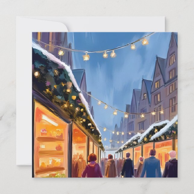 Weihnachtsmarkt Frohe Weihnachtskarte handgemalt Feiertagskarte (Vorderseite)