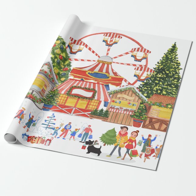Weihnachtsmarkt Geschenkpapier (Ungerollt)