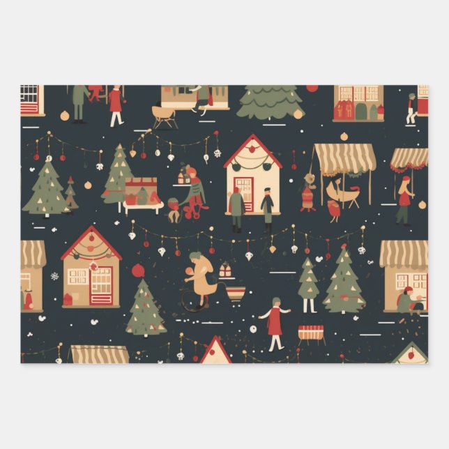Weihnachtsmarkt Geschenkpapier Set (Vorderseite)