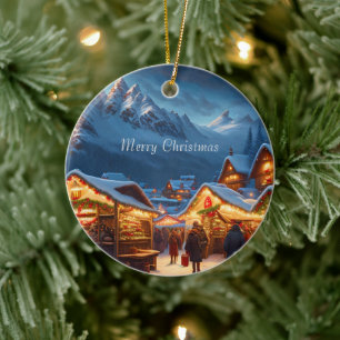 Weihnachtsmarkt in den Bergen - individuell Keramik Ornament