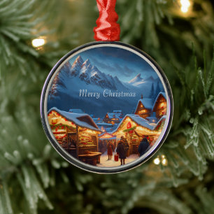 Weihnachtsmarkt in den Bergen - individuell Ornament Aus Metall