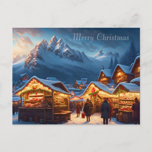 Weihnachtsmarkt in den Bergen - Sonderurlaub Postkarte (Vorderseite)
