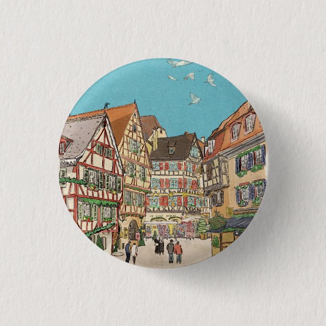 Weihnachtsmarkt Straßburg Frankreich Retro inspiri Button (Vorderseite)