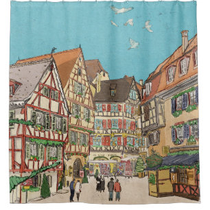 Weihnachtsmarkt Straßburg Frankreich Retro inspiri Duschvorhang