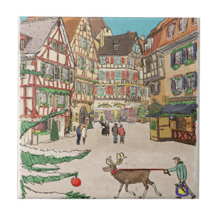 Weihnachtsmarkt Straßburg Frankreich Retro inspiri Fliese