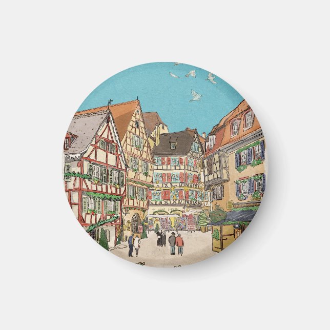 Weihnachtsmarkt Straßburg Frankreich Retro inspiri Magnet (Vorne)