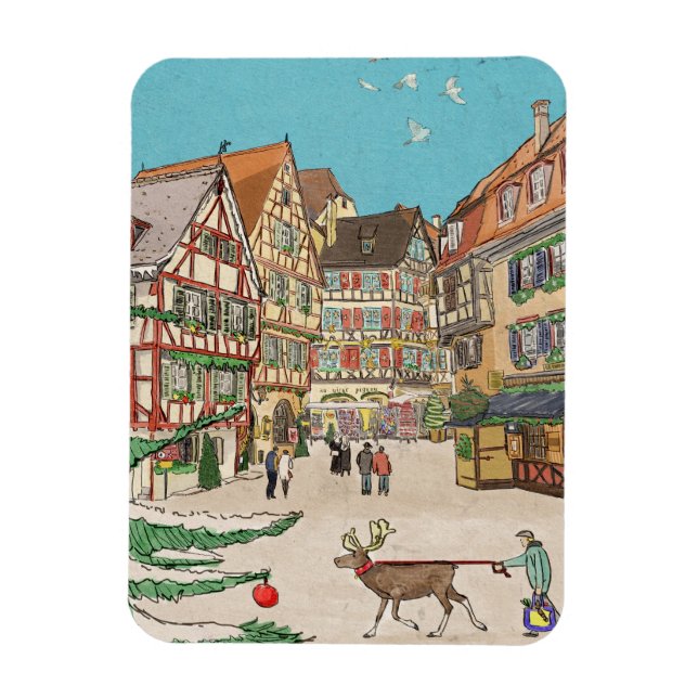 Weihnachtsmarkt Straßburg Frankreich Retro inspiri Magnet (Vertikal)