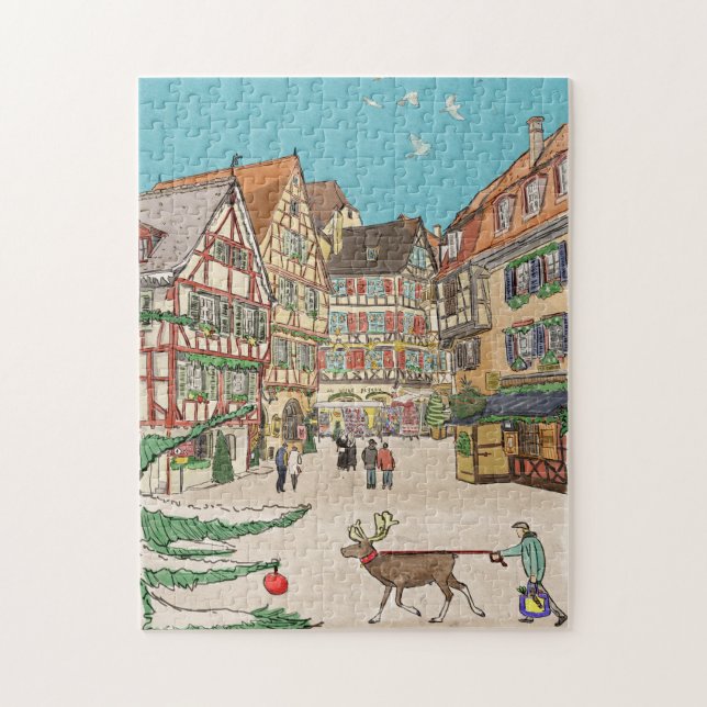 Weihnachtsmarkt Straßburg Frankreich Retro inspiri Puzzle (Vertikal)