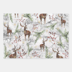 Weihnachtsmarmor Rentier Dekoration Xmas Muster Geschenkpapier Set