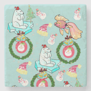 Weihnachtsmarmor Stone Untersetzer, Eisbär Steinuntersetzer