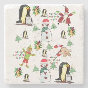Weihnachtsmarmor Stone Untersetzer, Pinguin Snowma Steinuntersetzer