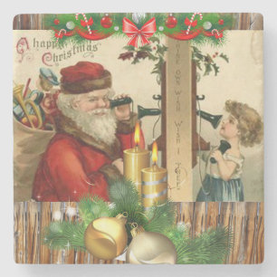 Weihnachtsmarmorsteinuntersetzer, Vintage Steinuntersetzer