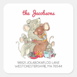 Weihnachtsmäschenfamilie von vier Rücksendeadresse Quadratischer Aufkleber