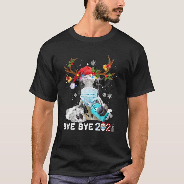 Weihnachtsmaske der Kuh Bye Bye 2021 Xmas Co T-Shirt (Vorderseite)