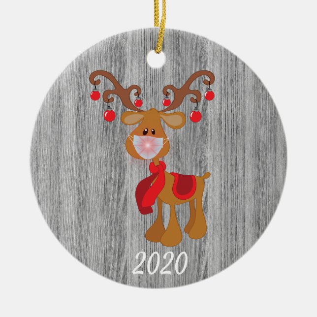 Weihnachtsmaske Rudolph Reindeer 2020 Holz Keramik Ornament (Vorne)